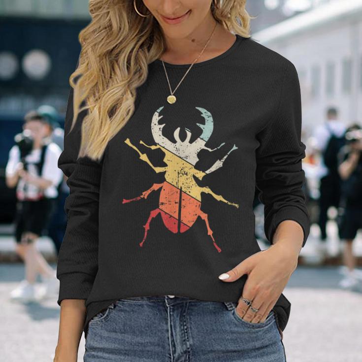 ヴィンテージレトロ カブトムシと昆虫昆虫学者ギフト カブトムシ 長袖Tシャツ 彼女への贈り物