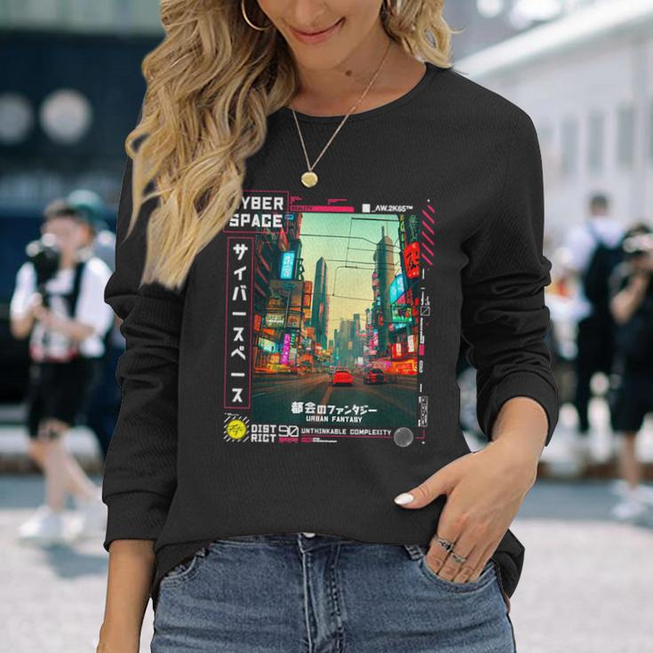 ヴェイパーウェイブ サイバーパンク ストリートウェア 日本のレトロバイブ 90年代 長袖Tシャツ 彼女への贈り物