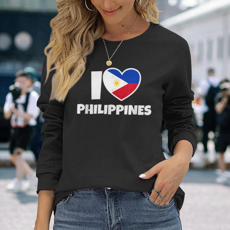 国旗とハートのアイ・ラブ・フィリピン 長袖Tシャツ 彼女への贈り物