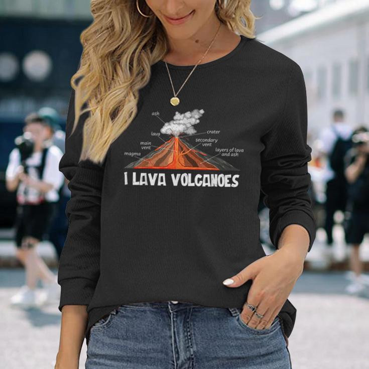 地球 マグマ、溶岩、火山、地学 長袖Tシャツ 彼女への贈り物