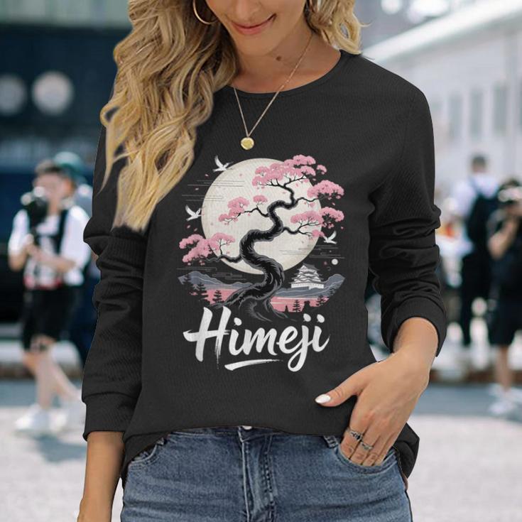 姫路 桜 月 情景 日本の風景 長袖Tシャツ 彼女への贈り物