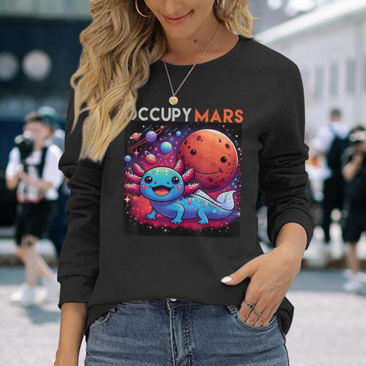 宇宙のかわいいaxolotl 占拠 火星 銀河f カワイイ 長袖Tシャツ 彼女への贈り物
