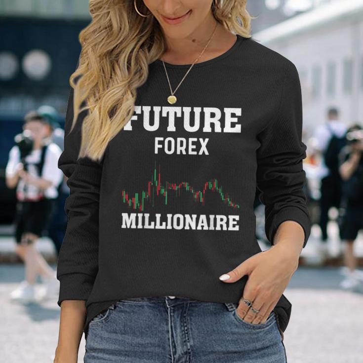 将来のfx億万長者トレーダー 長袖Tシャツ 彼女への贈り物
