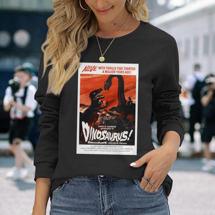 恐竜レトロヴィンテージ映画ポスタープリント 長袖tシャツ 長袖Tシャツ 彼女への贈り物