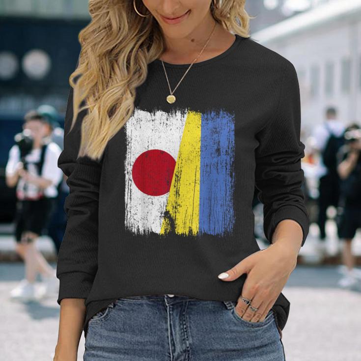 日本 ウクライナ ハーフフラッグ 日本ウクライナ遺産 長袖Tシャツ 彼女への贈り物