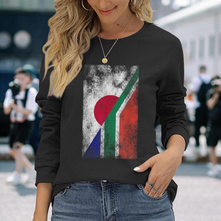 日本と南アフリカの国旗 日本の南アフリカ共和国 長袖Tシャツ 彼女への贈り物