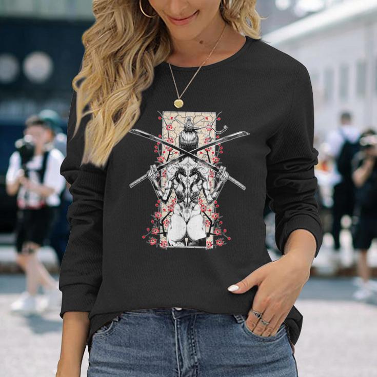 日本のサムライガールとヴィンテージさくら桜ギフト 長袖Tシャツ 彼女への贈り物