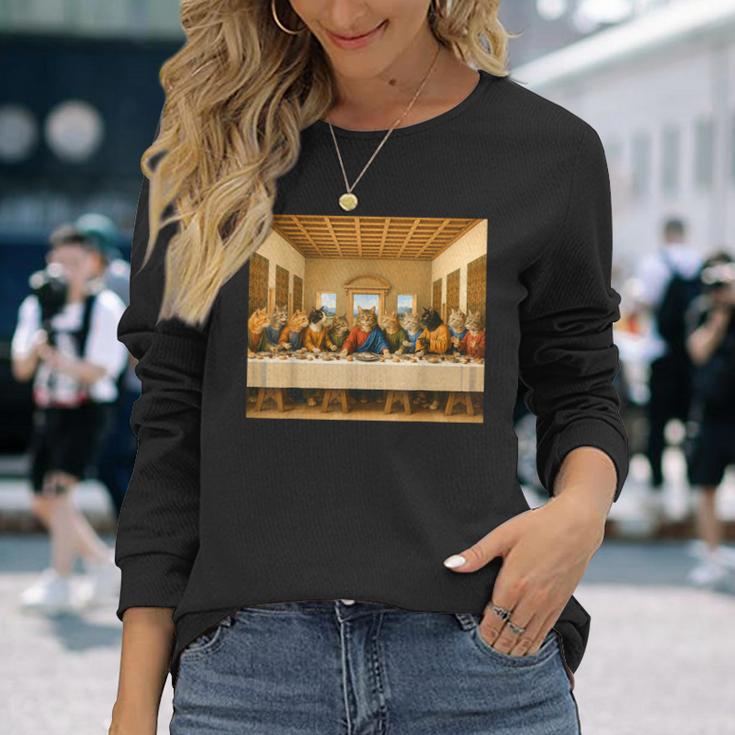 最後の猫晩餐 おもしろ猫 猫好きさん キャットアートクラシック 長袖Tシャツ 彼女への贈り物