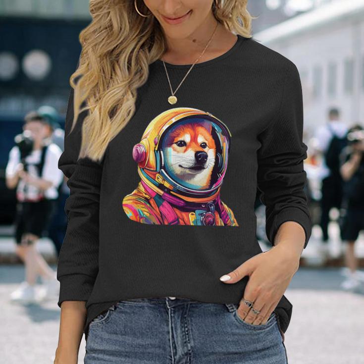 柴犬 面白いtシャツ 犬 宇宙飛行士 かわいい メンズ 子供 おもしろ 服 グッズ ネタ 犬好き 長袖Tシャツ 彼女への贈り物