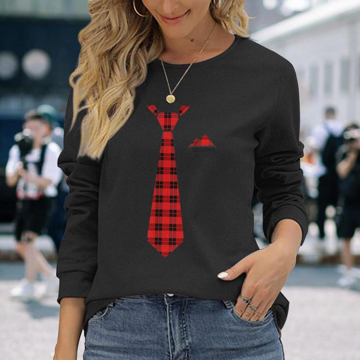 格子柄ネクタイ ホリデー クリスマス 胸ポケットハンカチ 長袖Tシャツ 彼女への贈り物