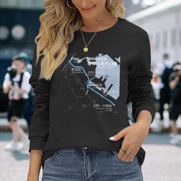 横浜みなとみらい日本鉄道 – お土産ルートマップ 長袖Tシャツ 彼女への贈り物