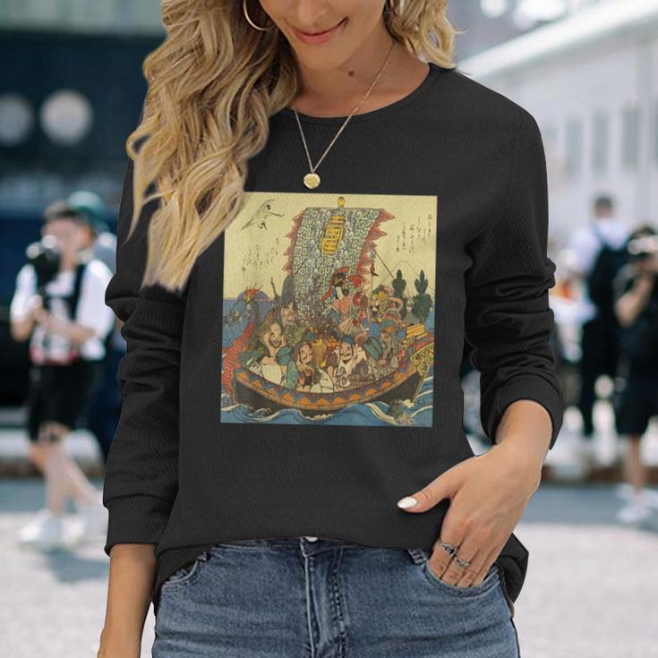 歌川広重作 宝船 七福神 長袖Tシャツ 彼女への贈り物
