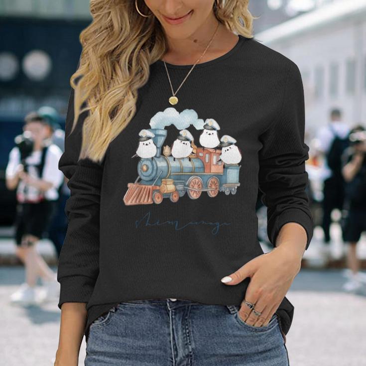汽車とシマエナガ 長袖Tシャツ 彼女への贈り物