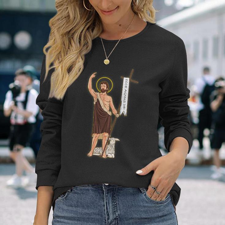 洗礼者聖ヨハネ。キリスト教の聖人 長袖Tシャツ 彼女への贈り物