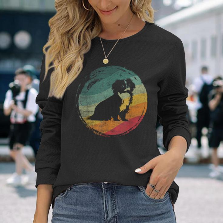 狆犬のレトロなデザイン 長袖Tシャツ 彼女への贈り物