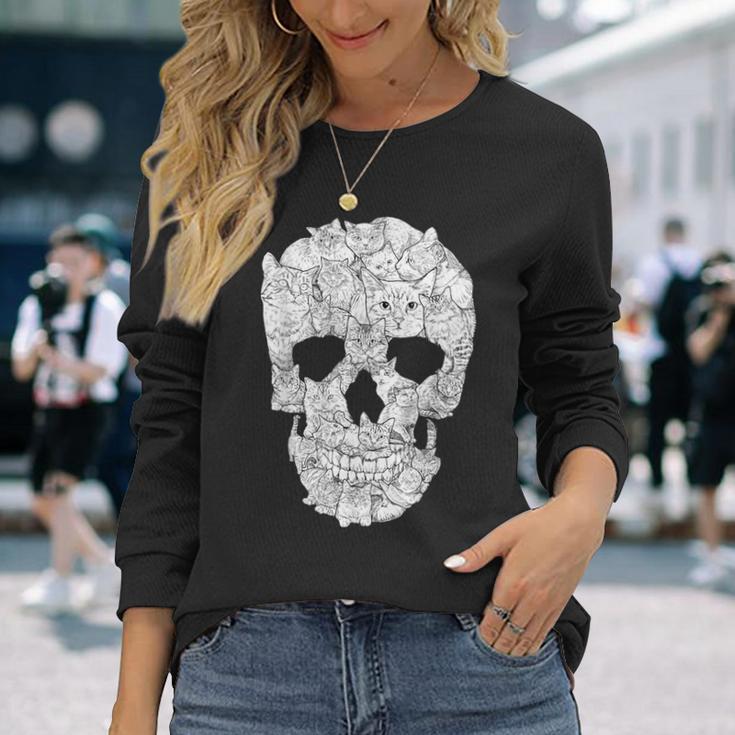 猫 スカル キティ スケルトン ハロウィン コスチューム アイデア 長袖Tシャツ 彼女への贈り物