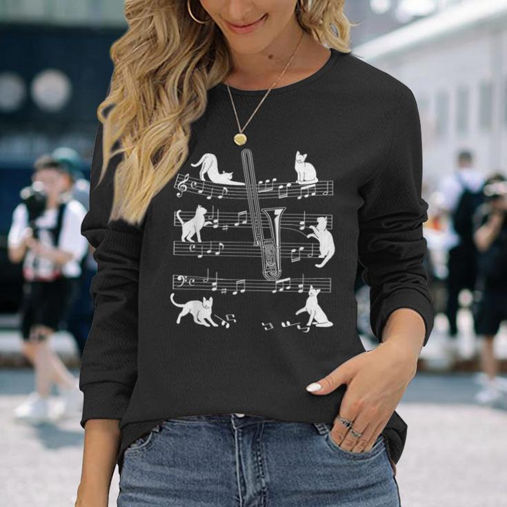 猫好きのトロンボーン奏者のためのトロンボーン猫。 長袖Tシャツ 彼女への贈り物
