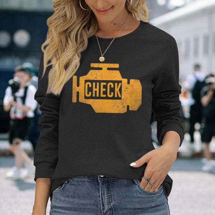 琥珀色の車のエンジンダッシュボード警告灯 面白いメカニック 長袖Tシャツ 彼女への贈り物