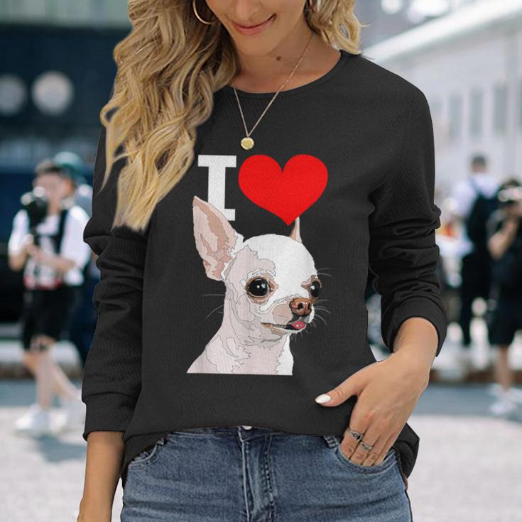 白いチワワ犬が大好き 長袖Tシャツ 彼女への贈り物