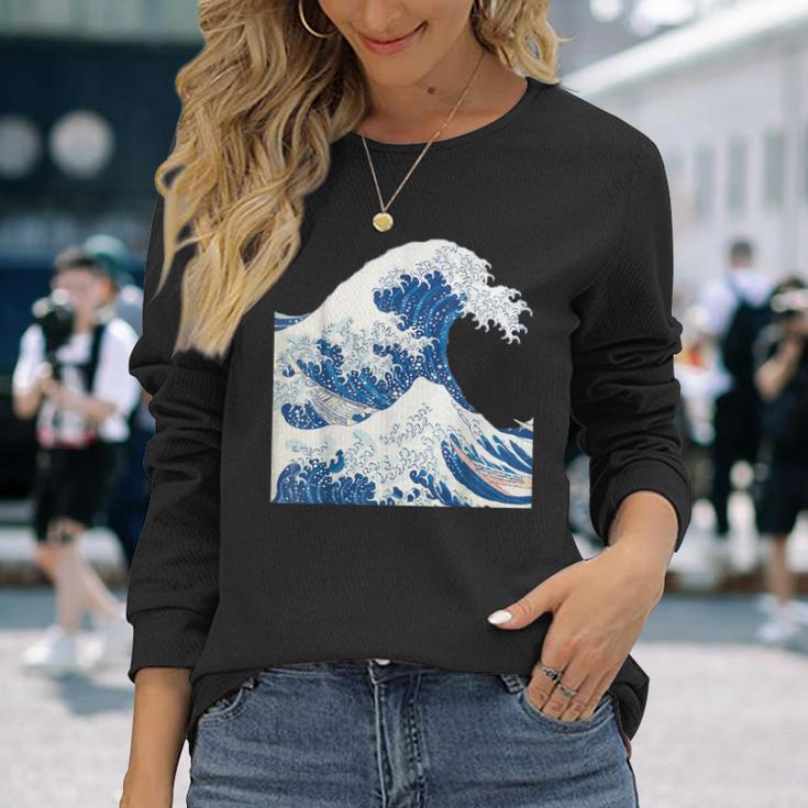 神奈川沖浪日本美術の大波 長袖Tシャツ 彼女への贈り物