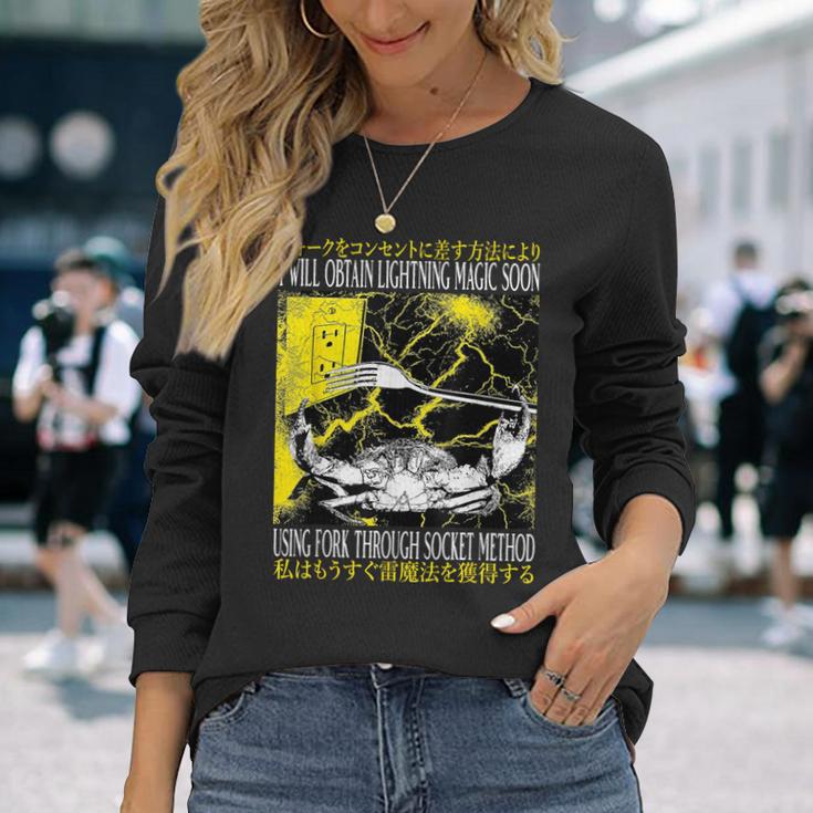 稲妻の魔法が手に入る 近いヴィンテージ日本蟹 長袖Tシャツ 彼女への贈り物