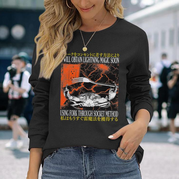 稲妻の魔法が手に入る 近いヴィンテージ日本蟹 長袖tシャツ 長袖Tシャツ 彼女への贈り物