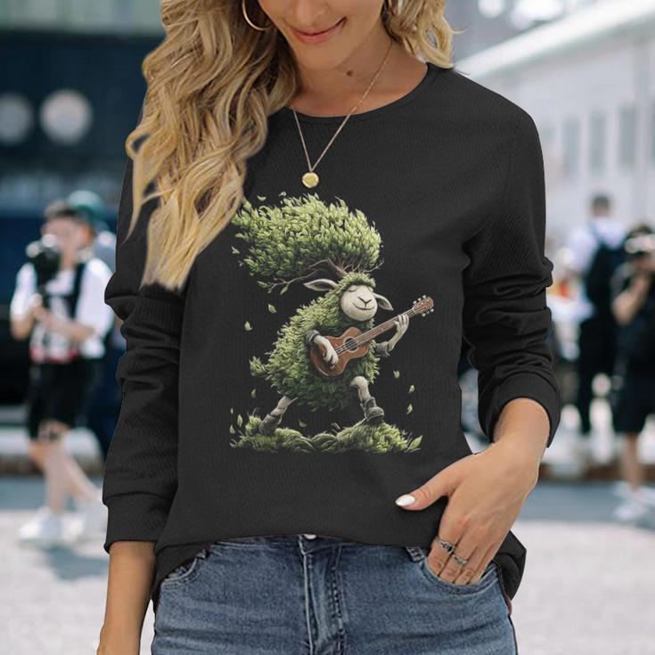 羊の木 ミュージシャン ギター グラフィック 動物 モチーフ 羊 長袖Tシャツ 彼女への贈り物