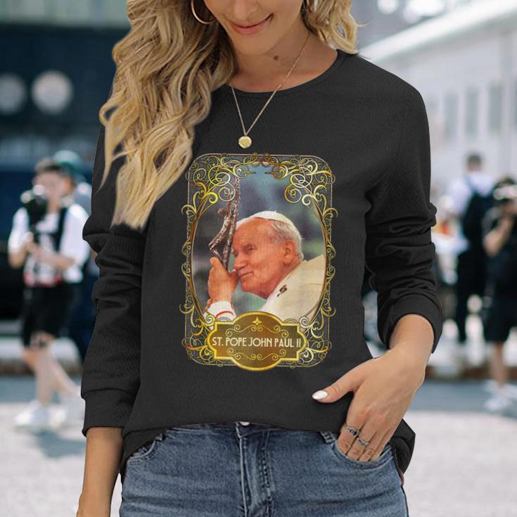 聖ローマ教皇ヨハネ・パウロ2世十字架 カトリック 長袖Tシャツ 彼女への贈り物