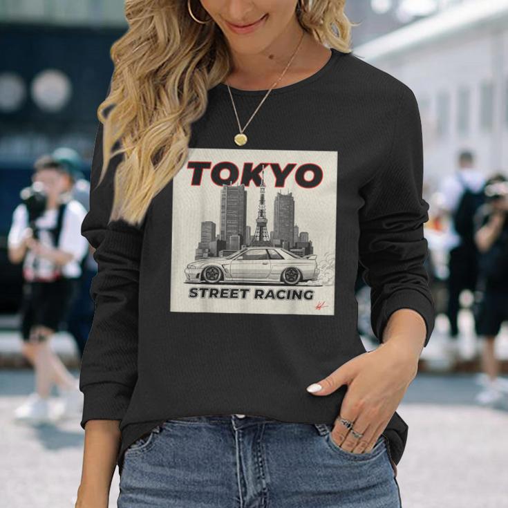 自動車愛好家のための東京ストリートレーシングカーデザイン 長袖Tシャツ 彼女への贈り物