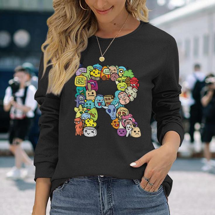 英文字 R アルファベット R 名前 イニシャル モノグラム シャツ 長袖Tシャツ 彼女への贈り物