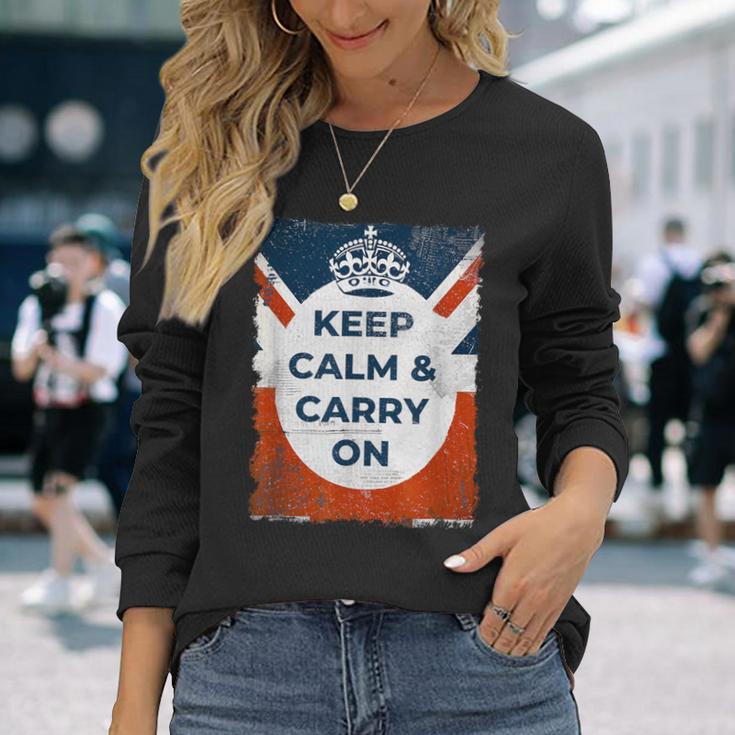 落ち着いてキャリー・オン・ユニオンジャック 長袖Tシャツ 彼女への贈り物