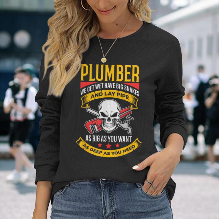 配管レンチクールビンテージスカル配管工 長袖Tシャツ 彼女への贈り物