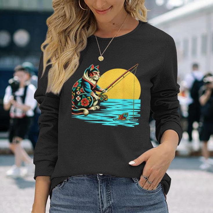 釣り 猫 面白いtシャツ 釣りバカ 釣り人 メンズ おもしろ ネタ 面白い 服 オリジナル 海釣り 川釣り 長袖Tシャツ 彼女への贈り物