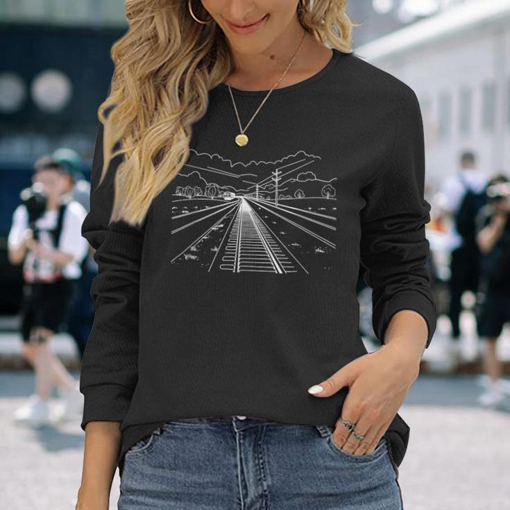 鉄道路線アート 鉄道マニア 長袖Tシャツ 彼女への贈り物