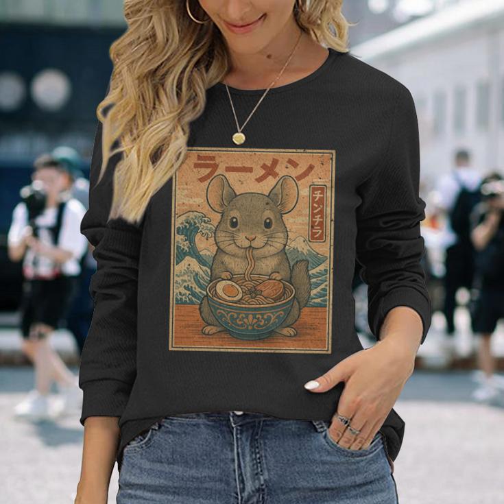 面白い かわいい ラーメン 和麺 チンチラ 食べる ラーメン 長袖tシャツ 長袖Tシャツ 彼女への贈り物