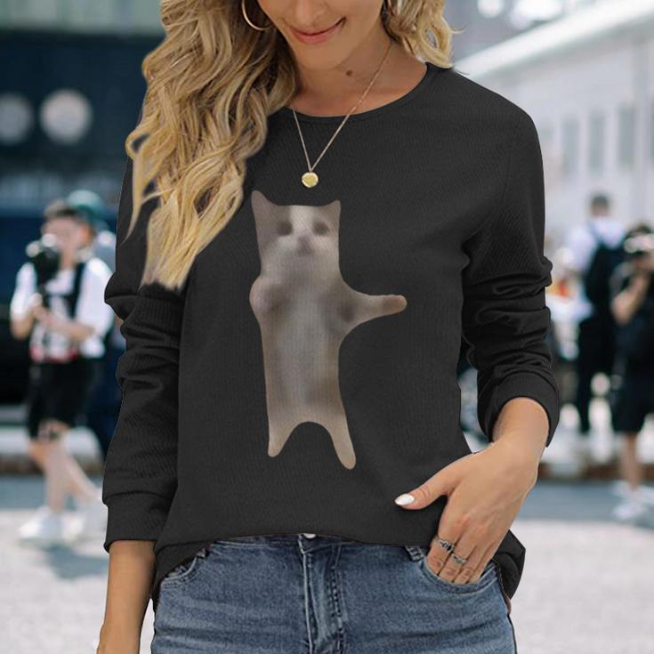 面白い ハッピーキャット ミーム キュート トレンド 長袖Tシャツ 彼女への贈り物