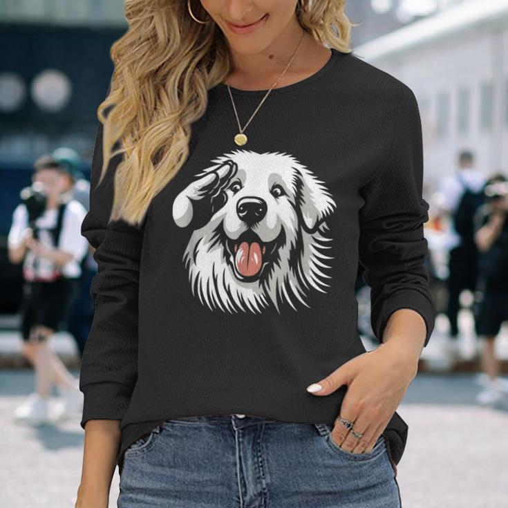 面白いグレート ピレニーズの顔の犬のグラフィック デザイン 長袖Tシャツ 彼女への贈り物
