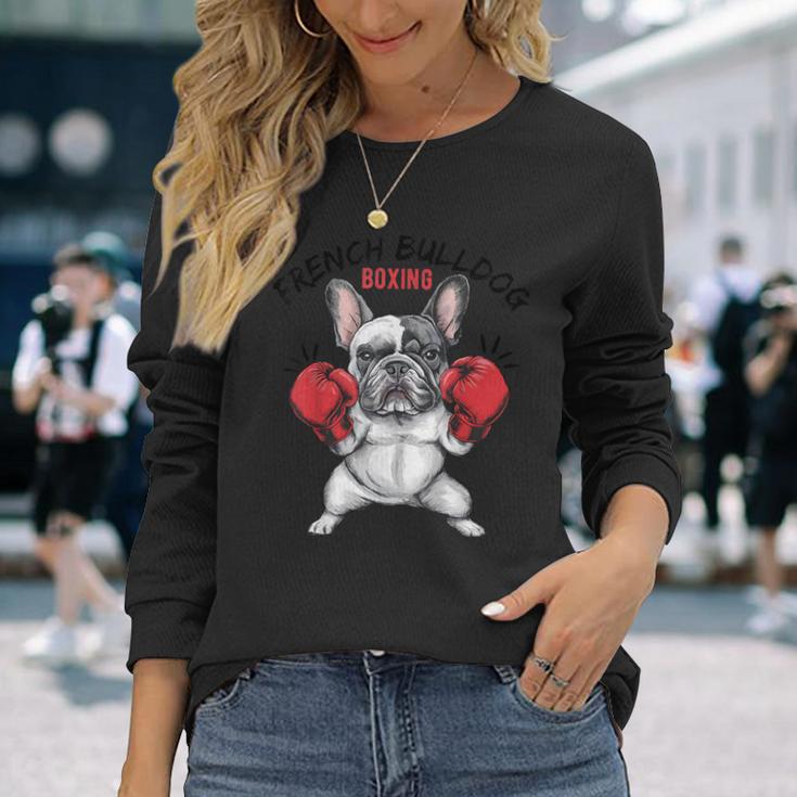 面白いフレンチブルドッグ ボクシング愛好家 ペット 犬 ボクシンググローブ 長袖Tシャツ 彼女への贈り物
