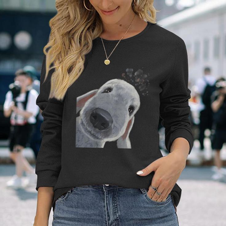 面白い好奇心旺盛な犬のベドリントンテリア 長袖Tシャツ 彼女への贈り物