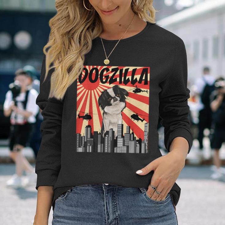 面白い犬 狆 長袖Tシャツ 彼女への贈り物