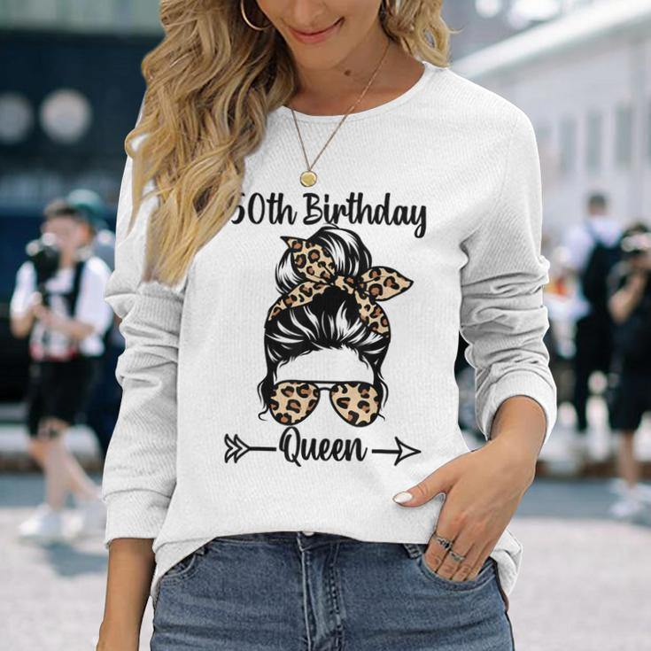 50歳の誕生日 クイーン Happy 50歳 散らかったパンヒョウ 長袖Tシャツ 彼女への贈り物