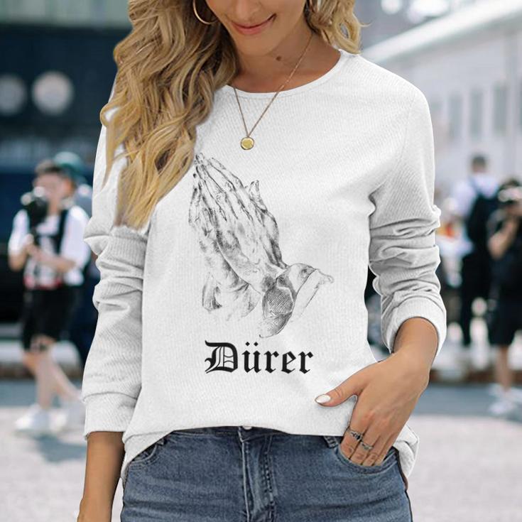 Albrecht Dürer Durer クリスチャンアート 祈りの手 ホワイト 長袖Tシャツ 彼女への贈り物
