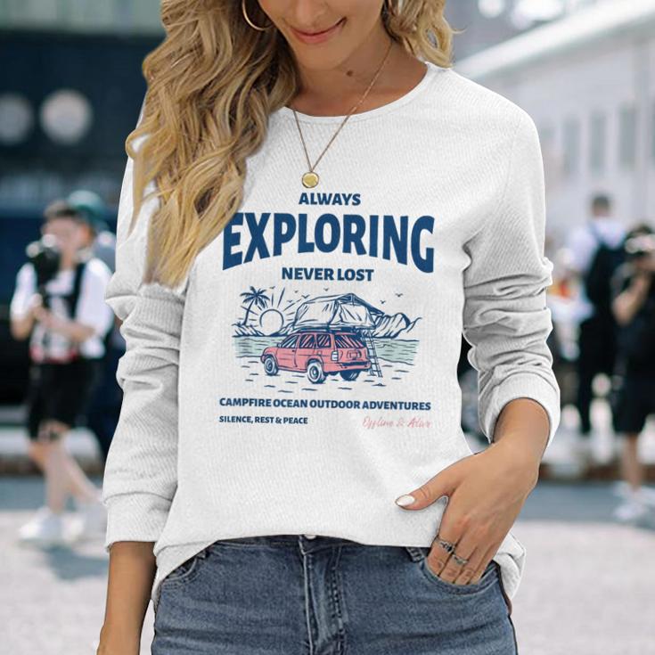 Always Exploring Campfire Ocean Outdoor ビーチライフグラフィック 長袖Tシャツ 彼女への贈り物