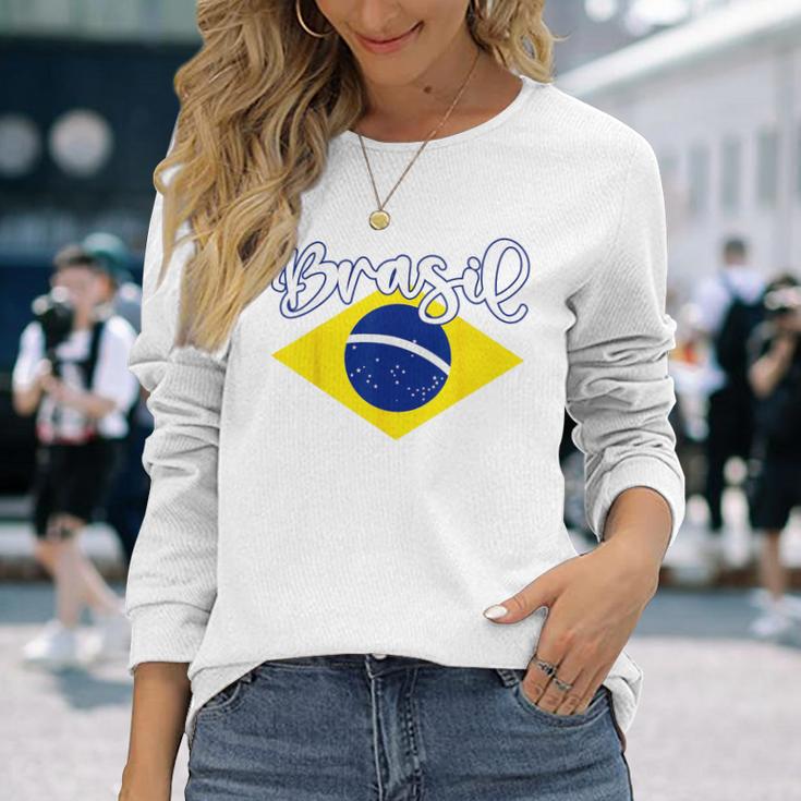 Brazilian Flag Colors National Brazil Brasil 長袖Tシャツ 彼女への贈り物