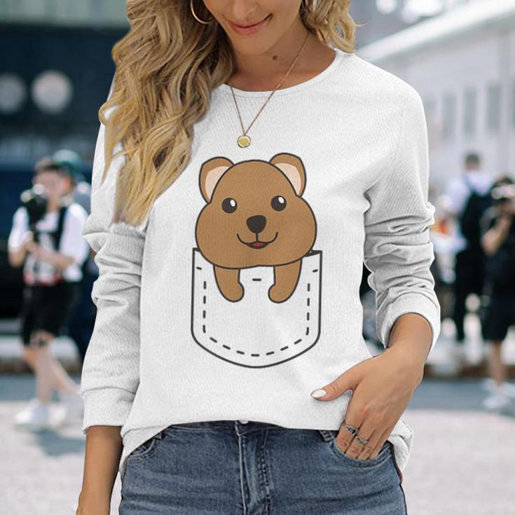 Quokka In Pocket かわいいクオッカ 胸ポケットクオッカ 長袖Tシャツ 彼女への贈り物