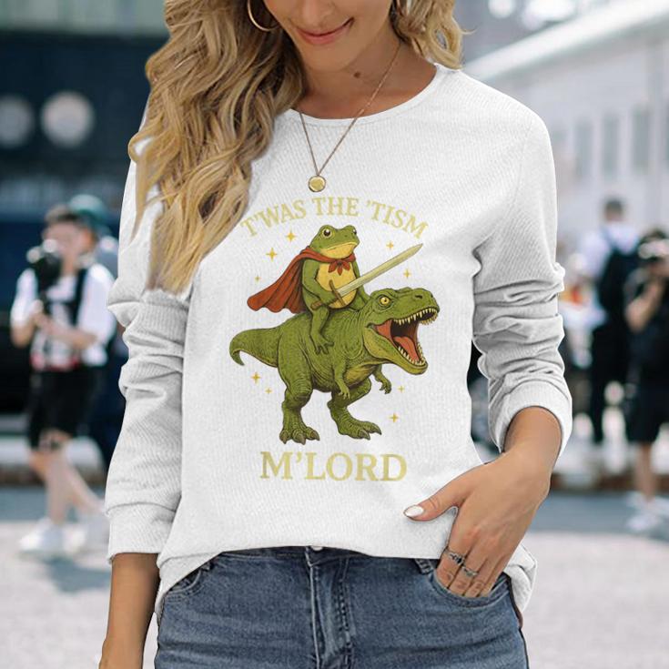 Twas The Tism M'lord Frog ライディング 恐竜 ファンタジー 中世 長袖Tシャツ 彼女への贈り物