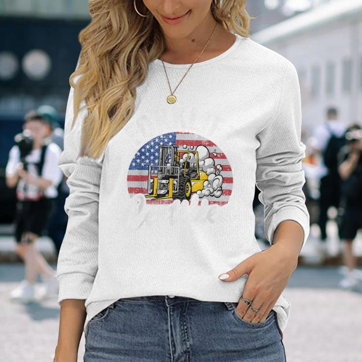 Warehouse アメリカ国旗 フォークリフトオペレーターフォークリフト認定 長袖Tシャツ 彼女への贈り物