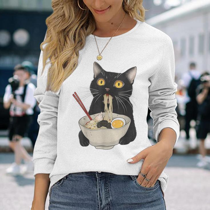 おもしろ猫 ラーメン ヴィンテージ 和麺 長袖Tシャツ 彼女への贈り物