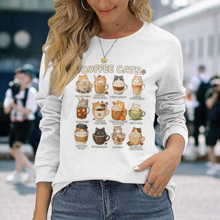 かわいいアニメコーヒー猫カプチーノかわいい猫カフェデザイン 長袖Tシャツ 彼女への贈り物