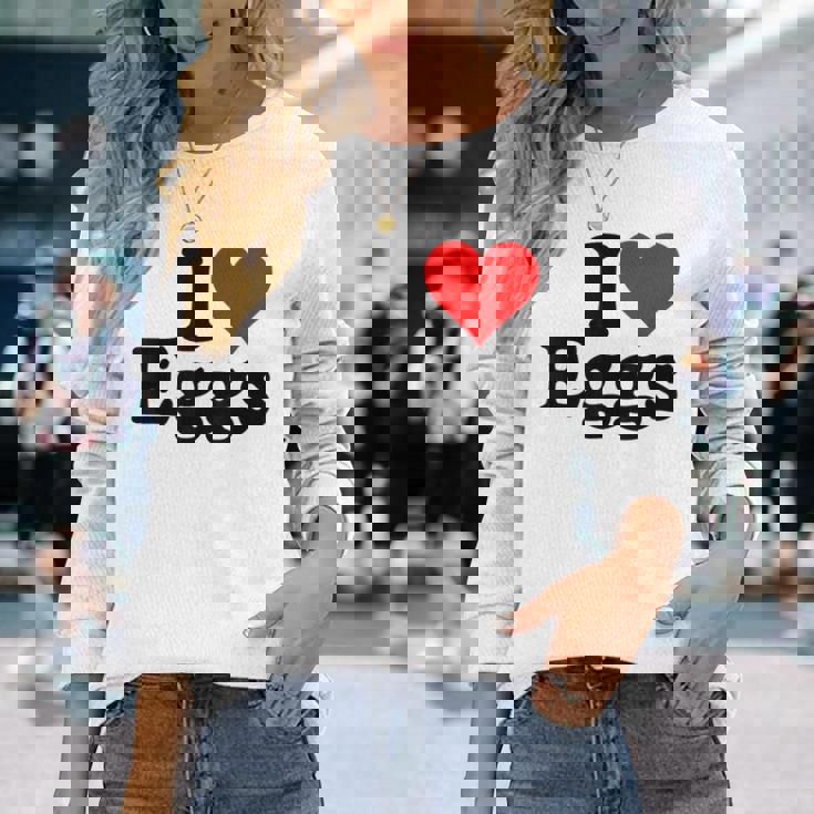 アイラブエッグアイハートエッグ 長袖Tシャツ 彼女への贈り物